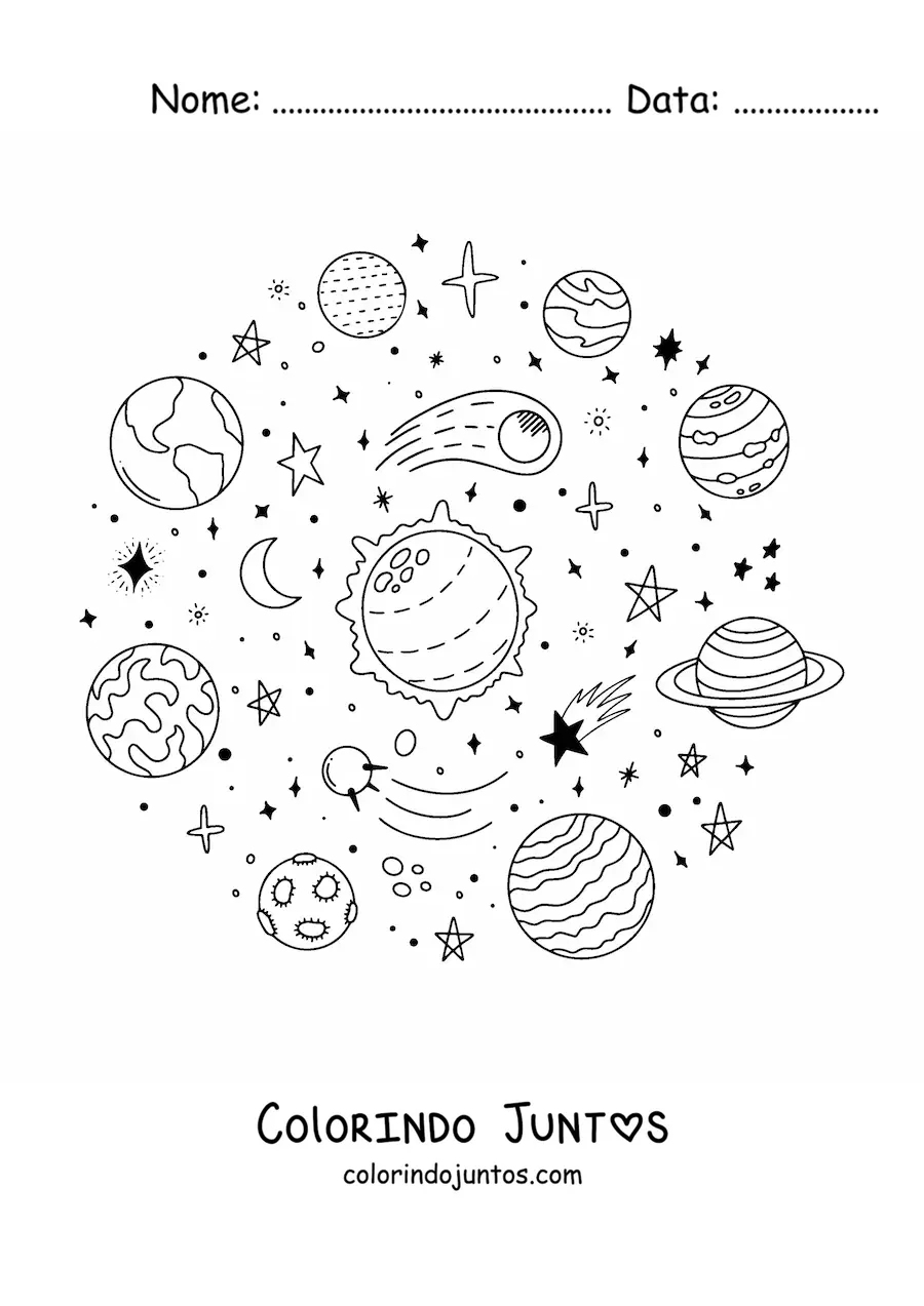 Desenho para colorir de elementos do Sistema Solar