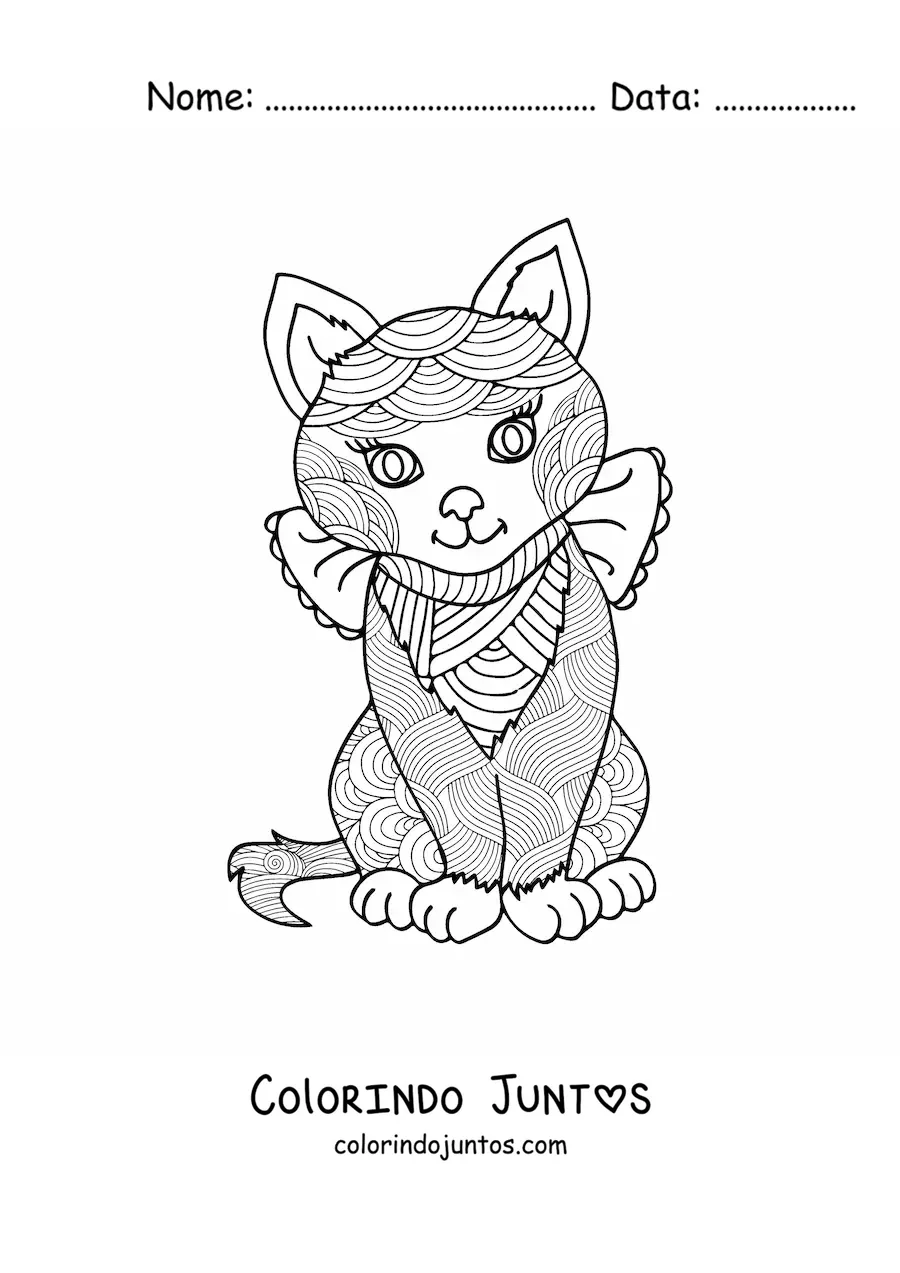 Desenho para colorir de uma mandala de gato kawaii