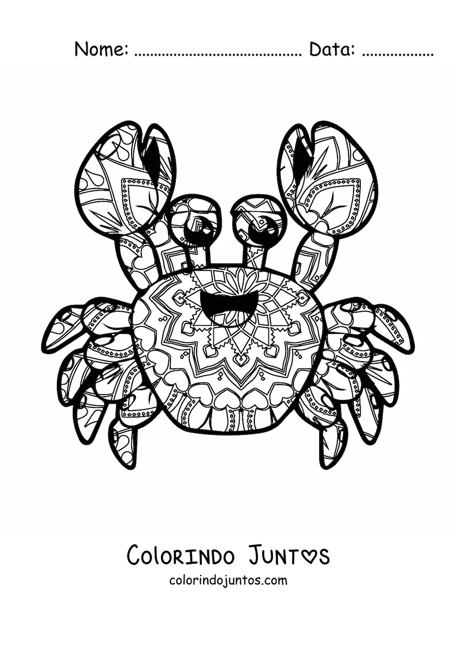 Desenho para colorir de uma mandala de caranguejo kawaii