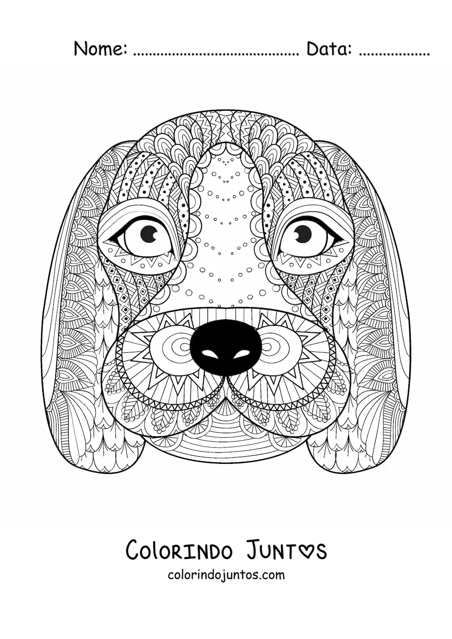 Desenho para colorir de uma mandala do rosto de um cachorro