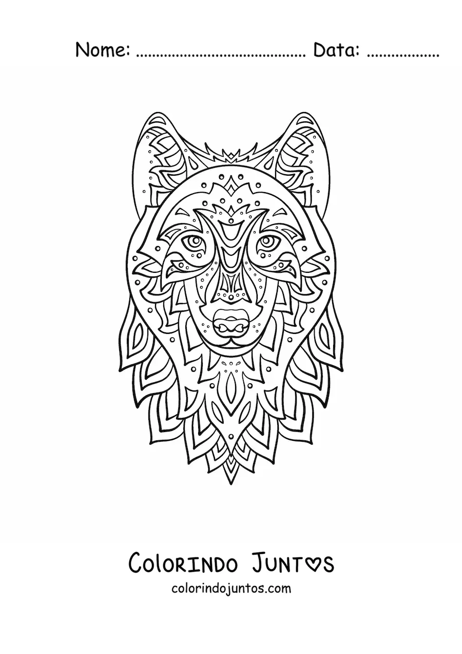 Desenho para colorir de uma mandala de lobo geometrico