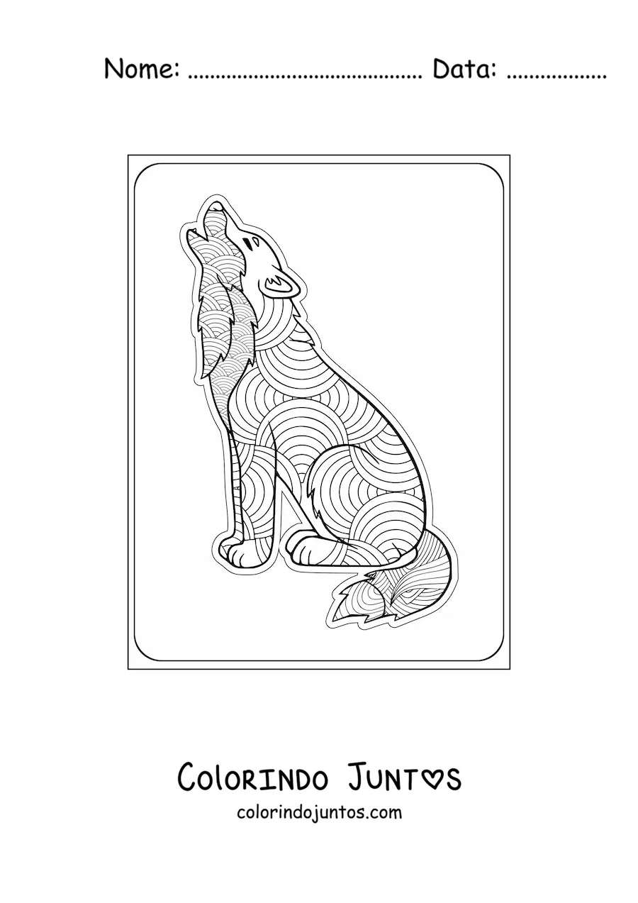 Desenho para colorir de uma mandala de lobo uivando