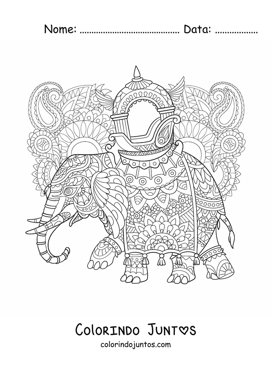 Desenho para colorir de uma mandala de elefante dificil