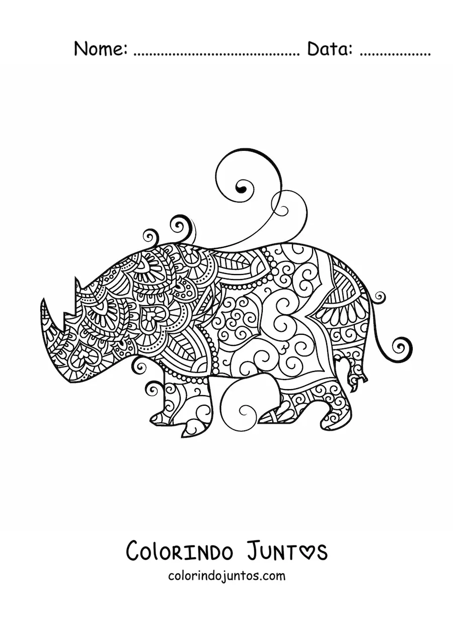 Desenho para colorir de uma mandala de rinoceronte