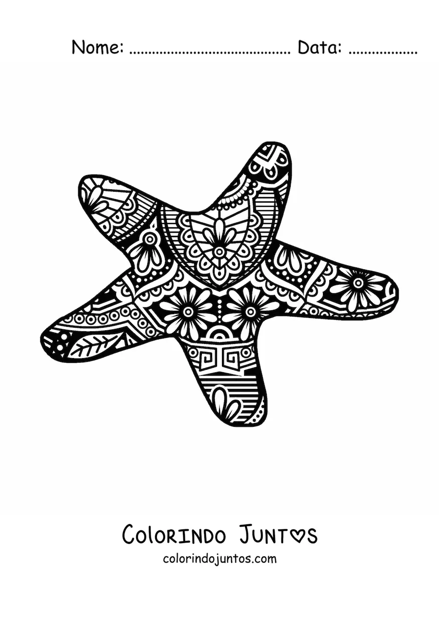 Desenho para colorir de uma mandala estilo Zentangle de estrela-do-mar