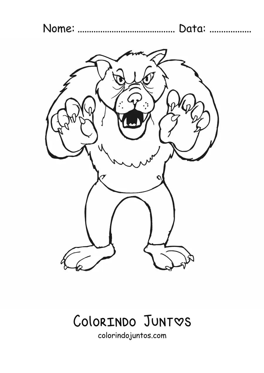 Desenho para colorir de um lobo feroz animado