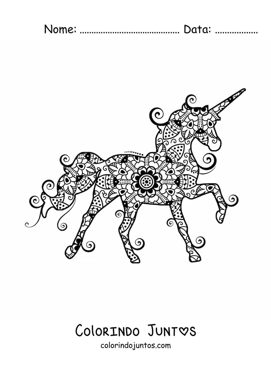 Desenho para colorir de uma mandala de unicornio