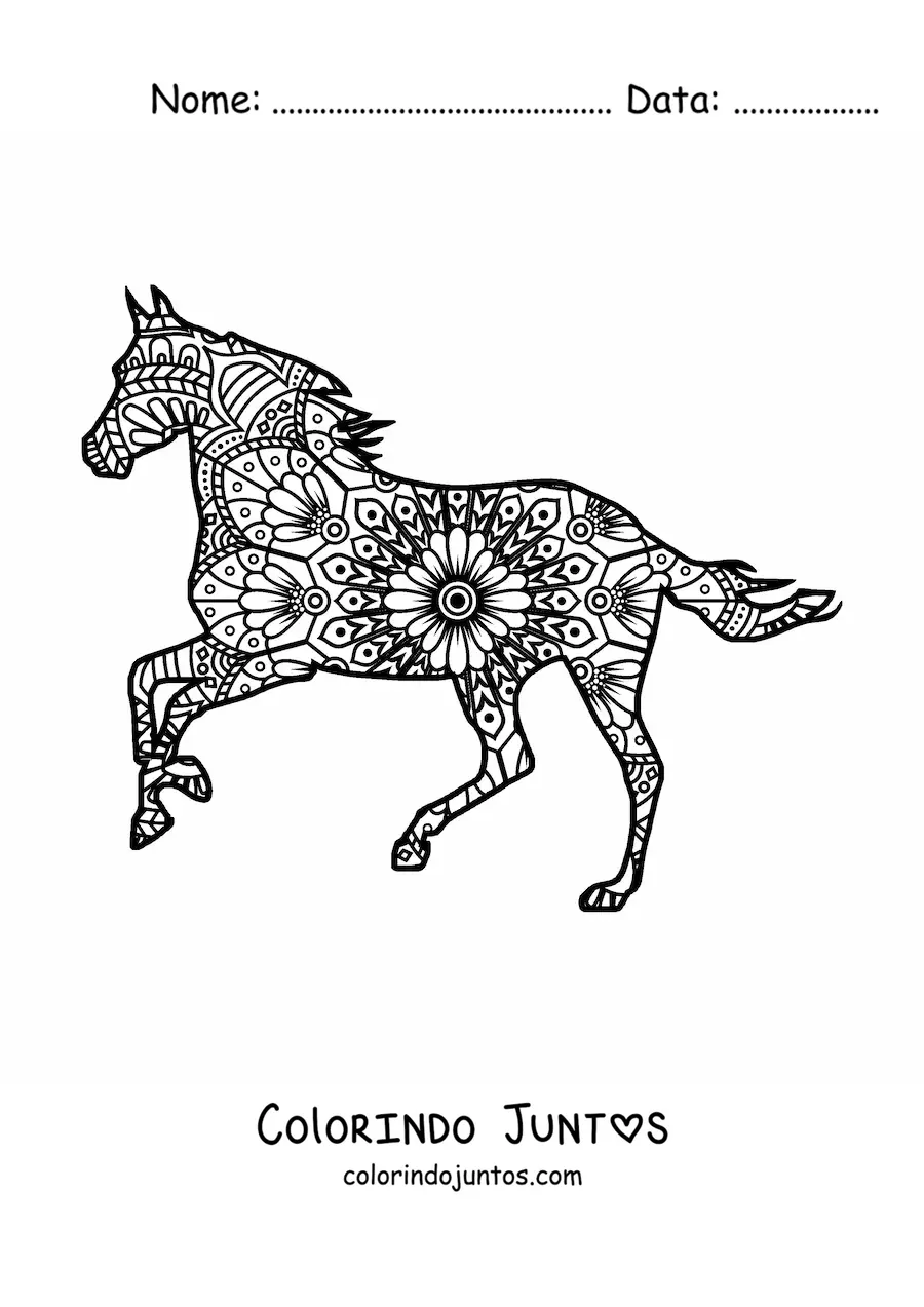 Desenho para colorir de uma mandala de cavalo