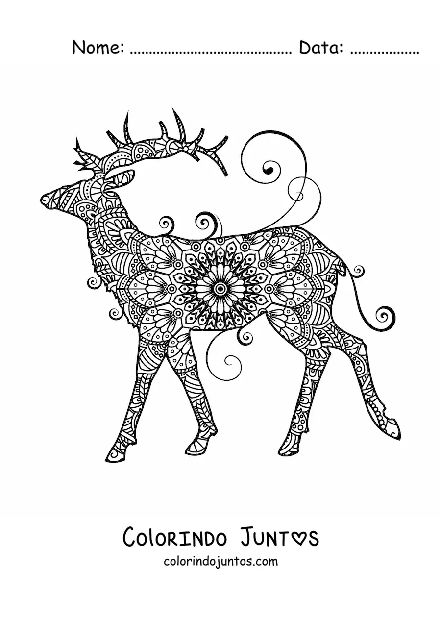 Desenho para colorir de uma mandala de veado