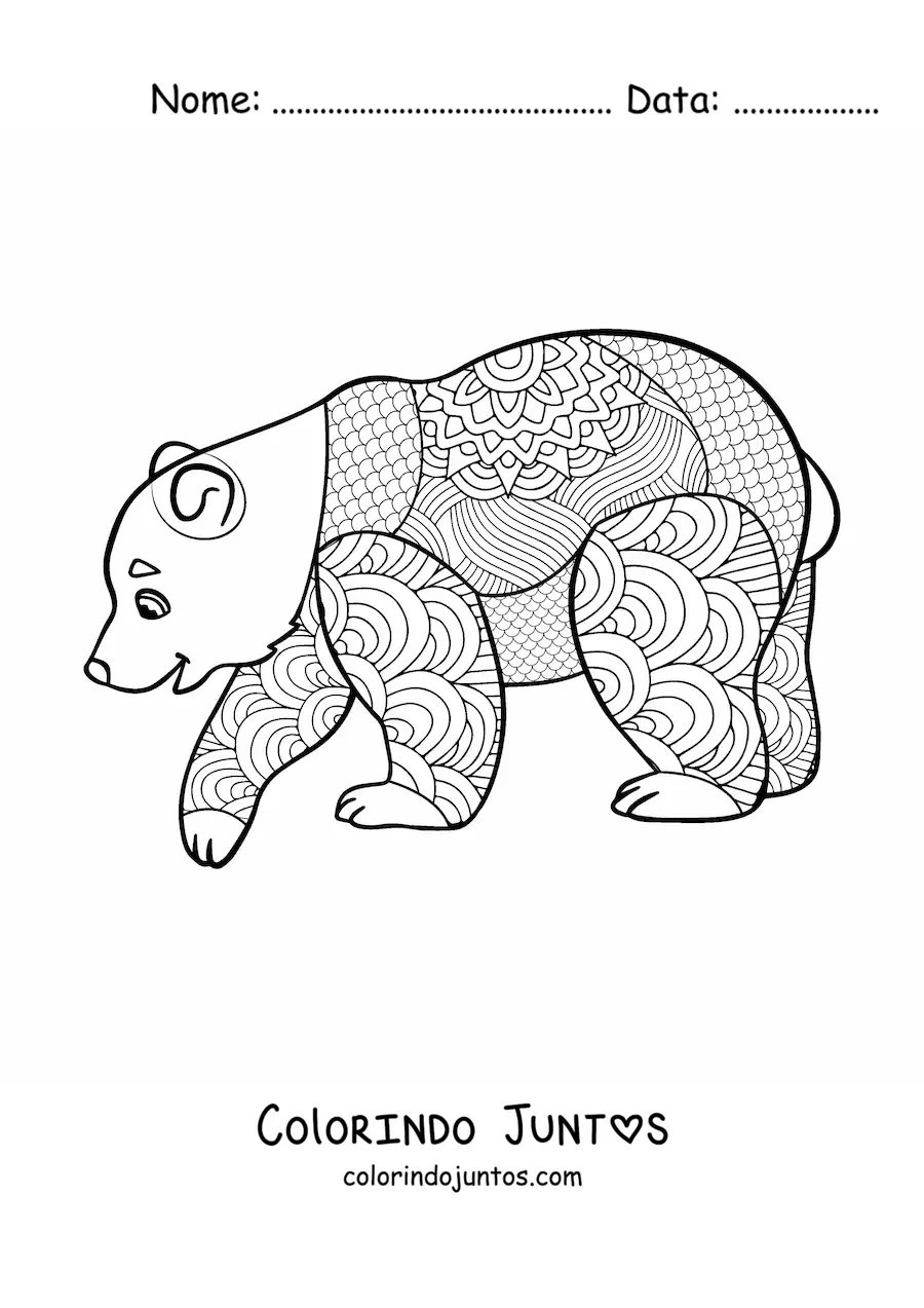 Desenho para colorir de uma mandala de urso