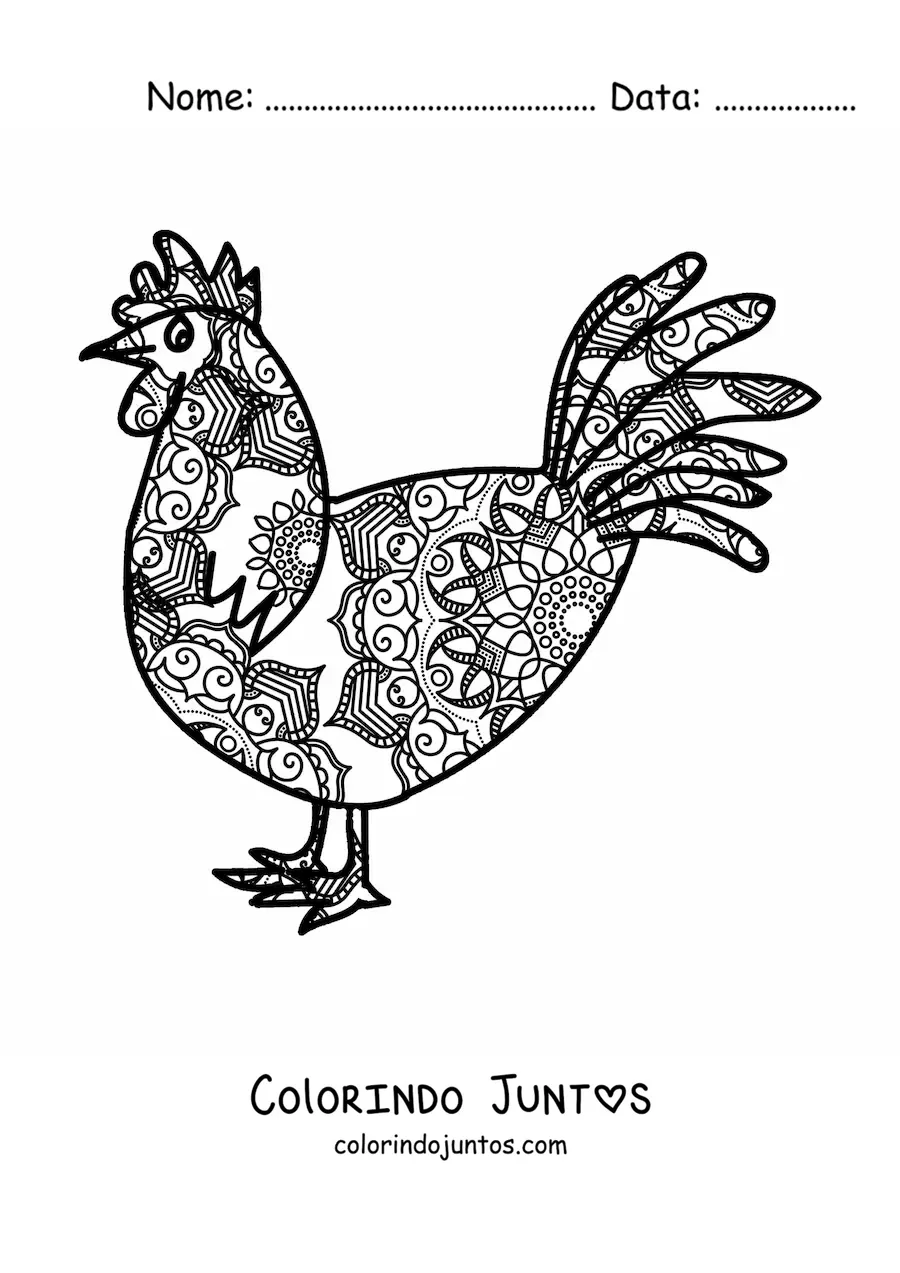 Desenho para colorir de uma mandala de galo