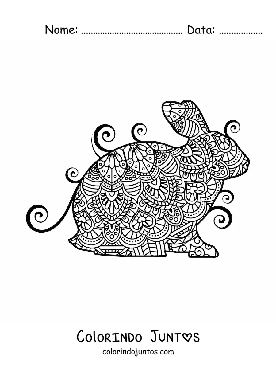 Desenho para colorir de uma mandala de coelho