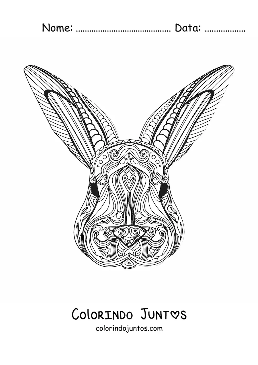 Desenho para colorir de uma mandala de coelho dificil