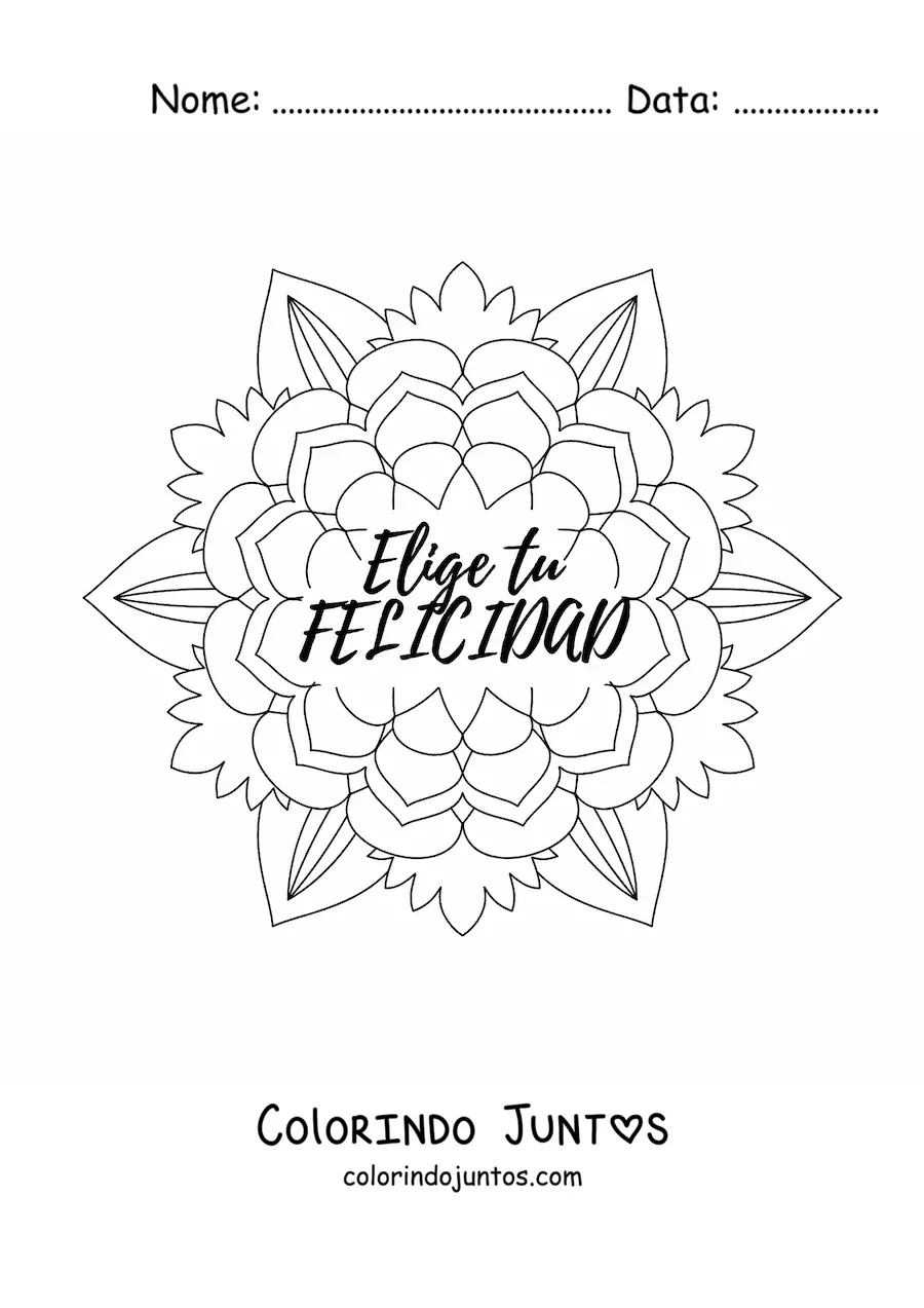 Desenho para colorir de uma mandala com a frase escolha a sua felicidade