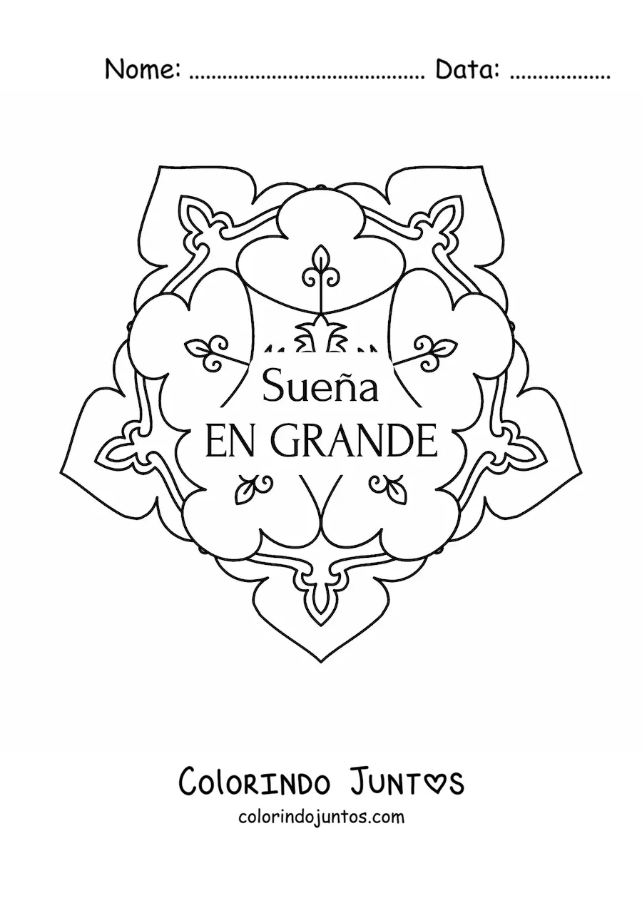 Desenho para colorir de uma mandala com a frase sonhe grande
