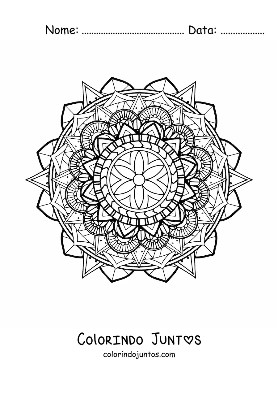 Desenho para colorir de uma mandala geometrica dificil