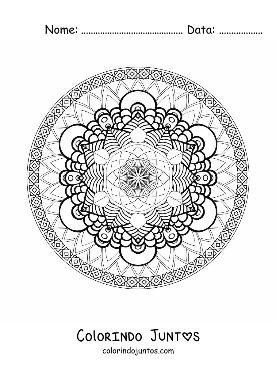 Desenho para colorir de uma mandala geometrica dificil