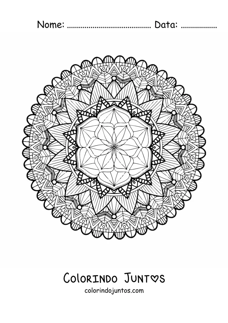 Desenho para colorir de uma mandala geometrica dificil