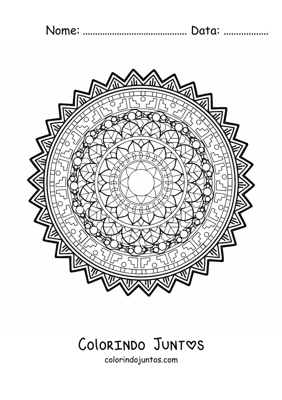 Desenho para colorir de uma mandala geometrica dificil