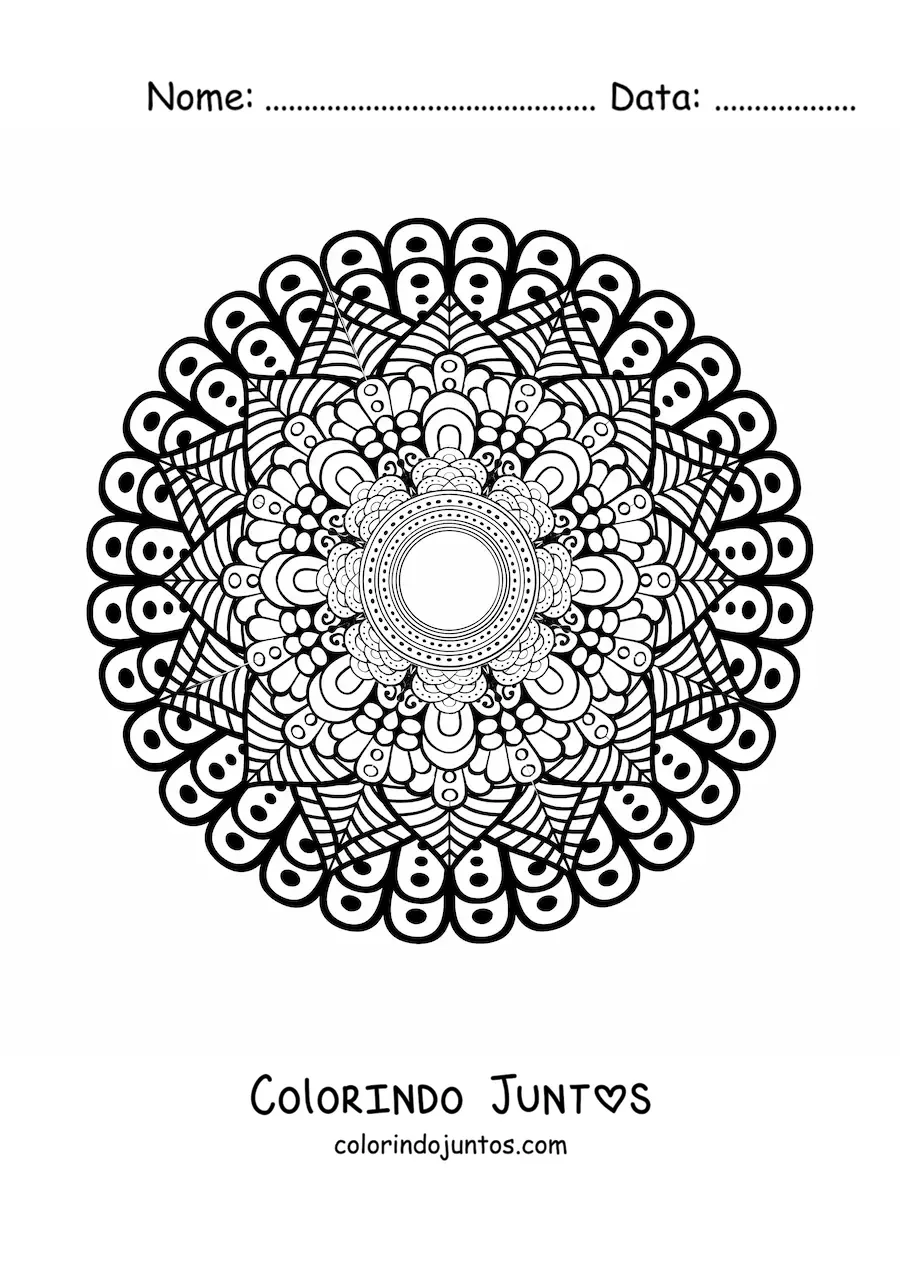 Desenho para colorir de uma mandala dificil da natureza