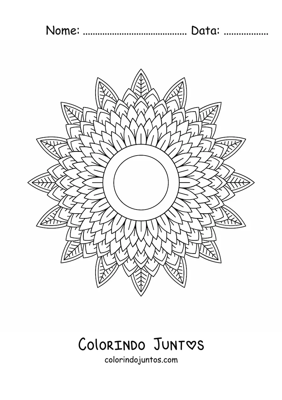 Desenho para colorir de uma mandala dificil da natureza