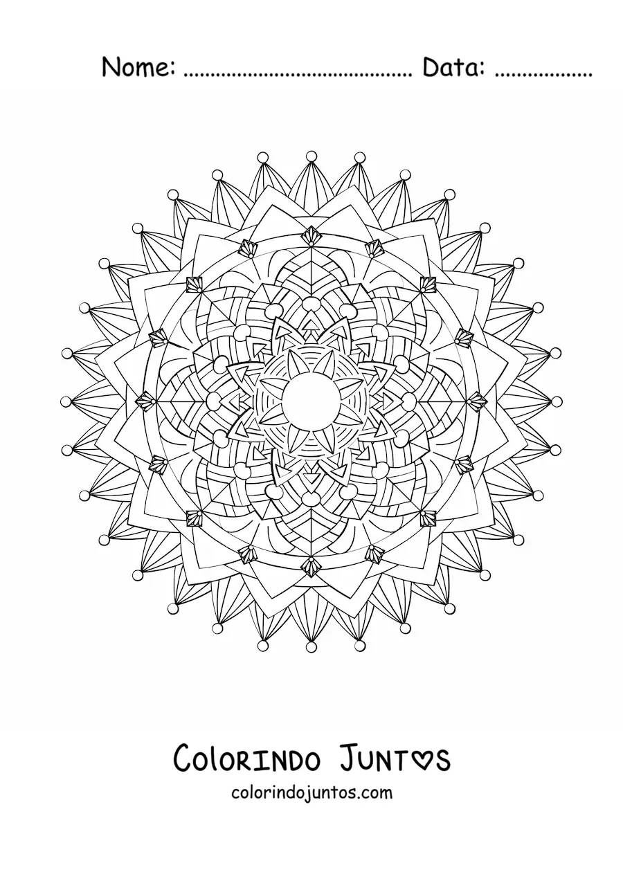 Desenho para colorir de uma mandala dificil da natureza