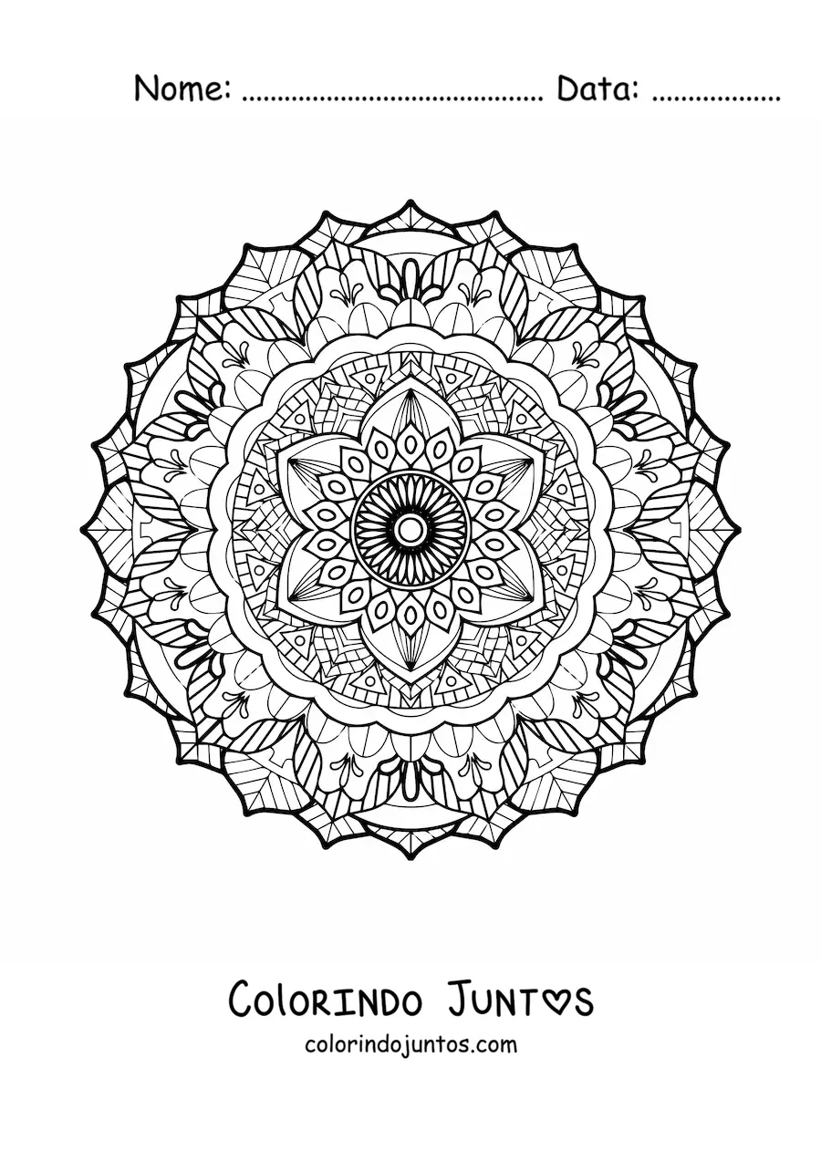 Desenho para colorir de uma mandala difícil bonita