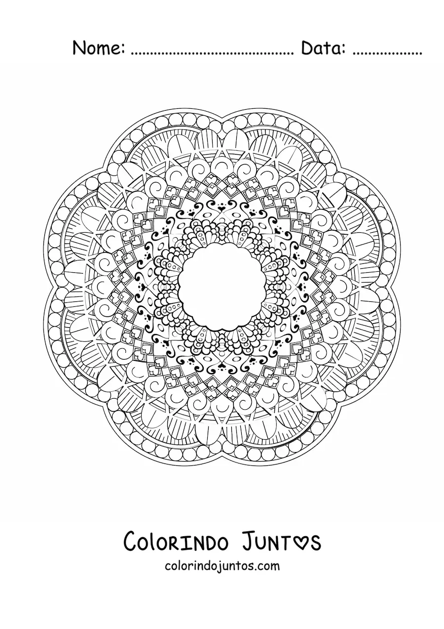 Desenho para colorir de uma mandala difícil bonita
