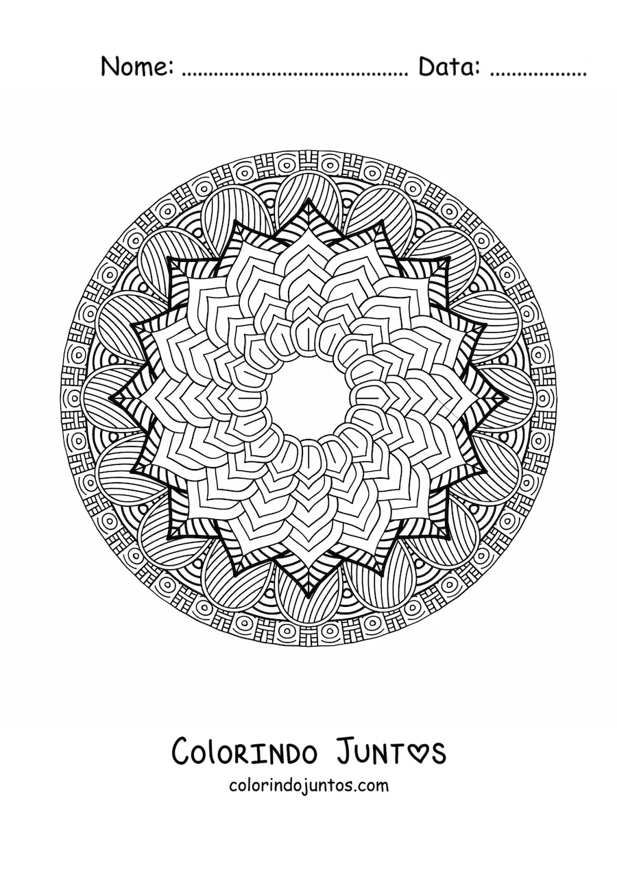 Desenho para colorir de uma mandala floral difícil