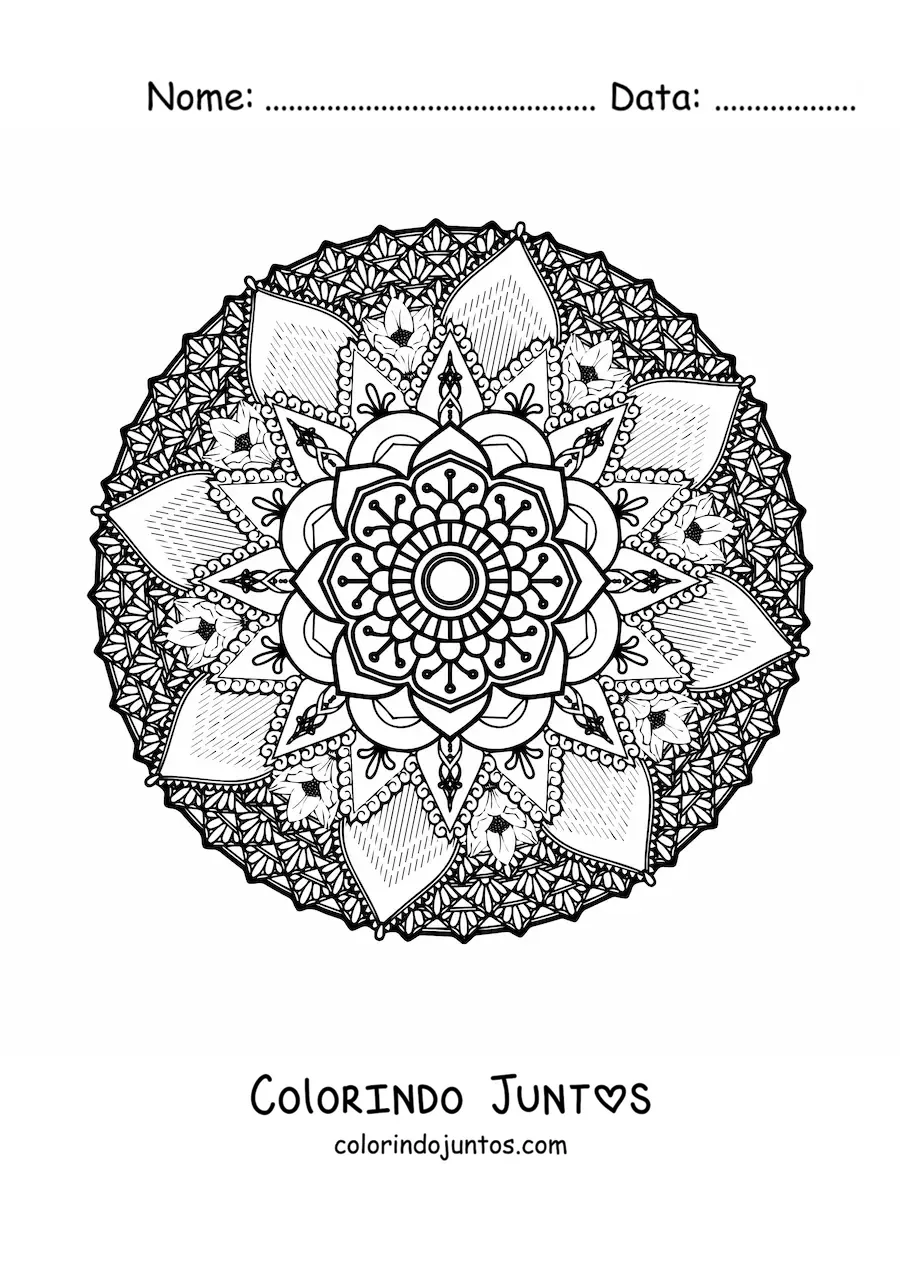 Desenho para colorir de uma mandala floral difícil