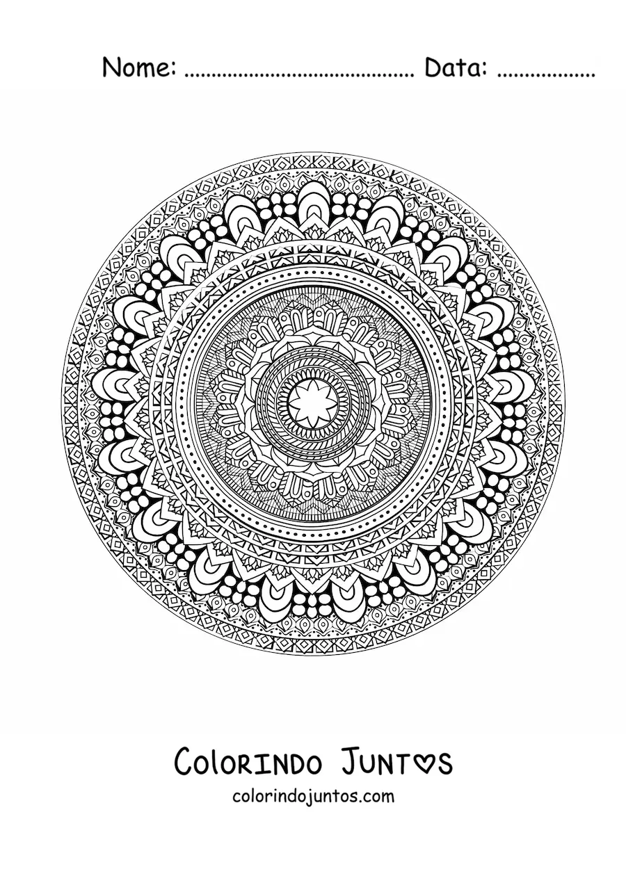 Desenho para colorir de uma mandala circular difícil