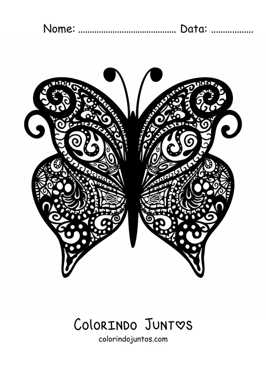 Desenho para colorir de borboleta com mandala estilo Zentangle