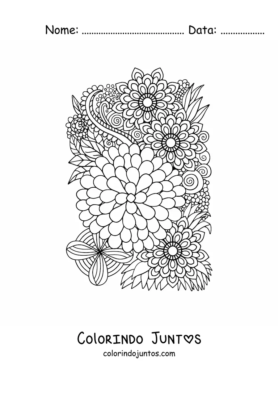 Desenho para colorir de flores estilo Zentangle