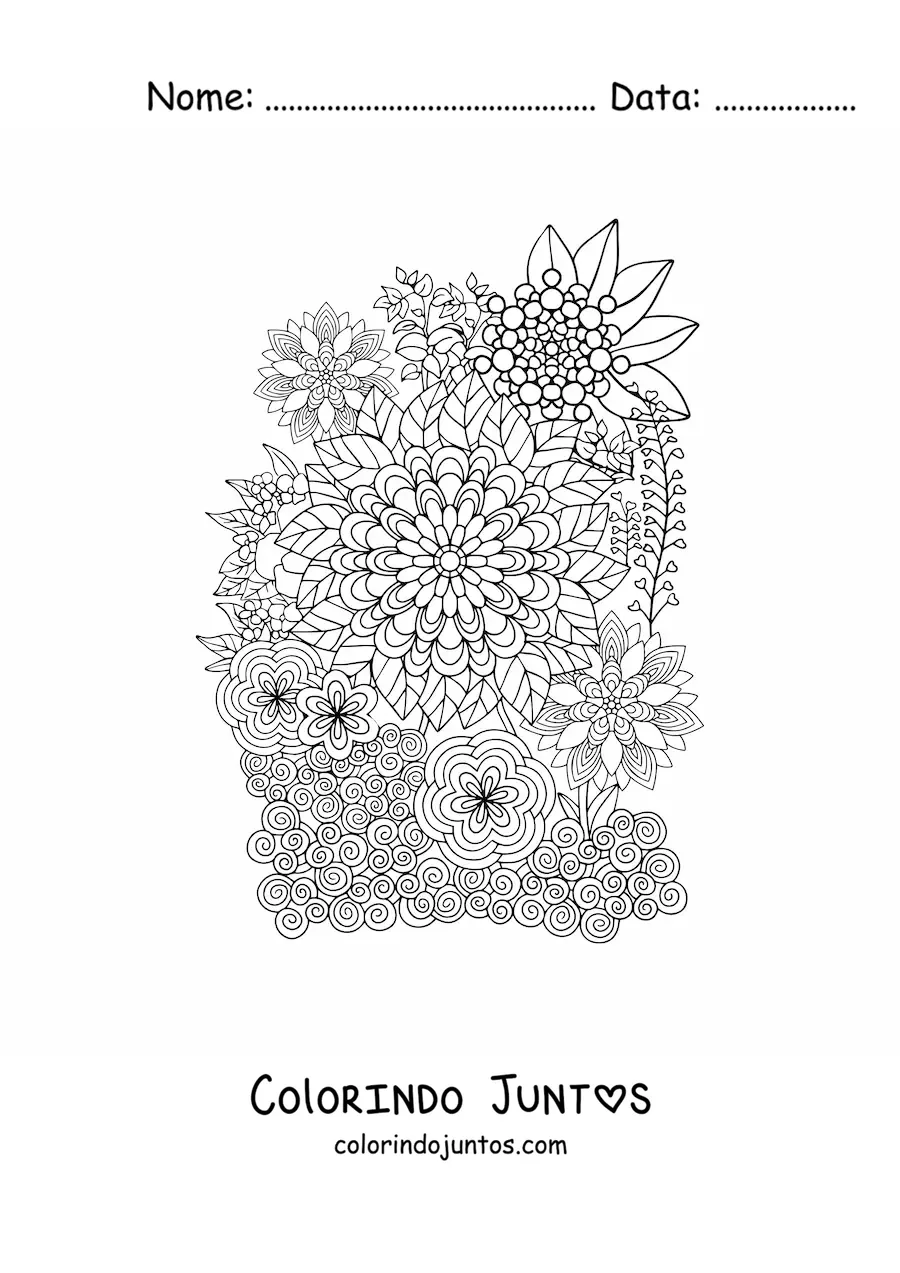 Desenho para colorir de flores estilo Zentangle