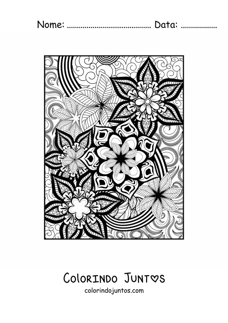Desenho para colorir de uma mandala floral estilo Zentangle