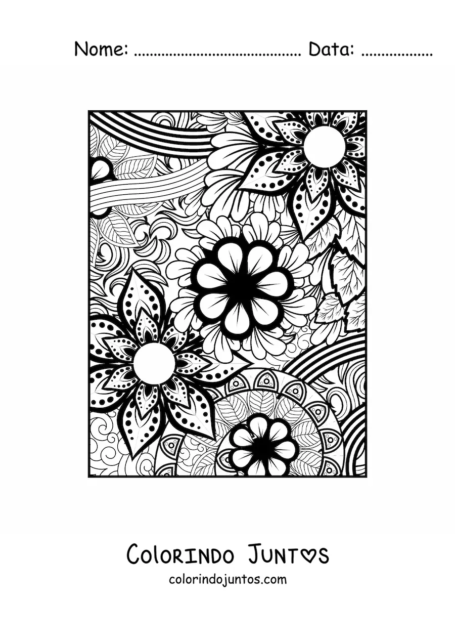 Desenho para colorir de uma mandala floral estilo Zentangle