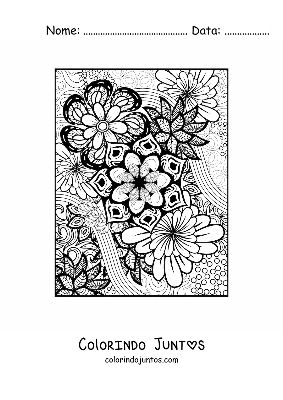 Desenho para colorir de uma mandala floral estilo Zentangle