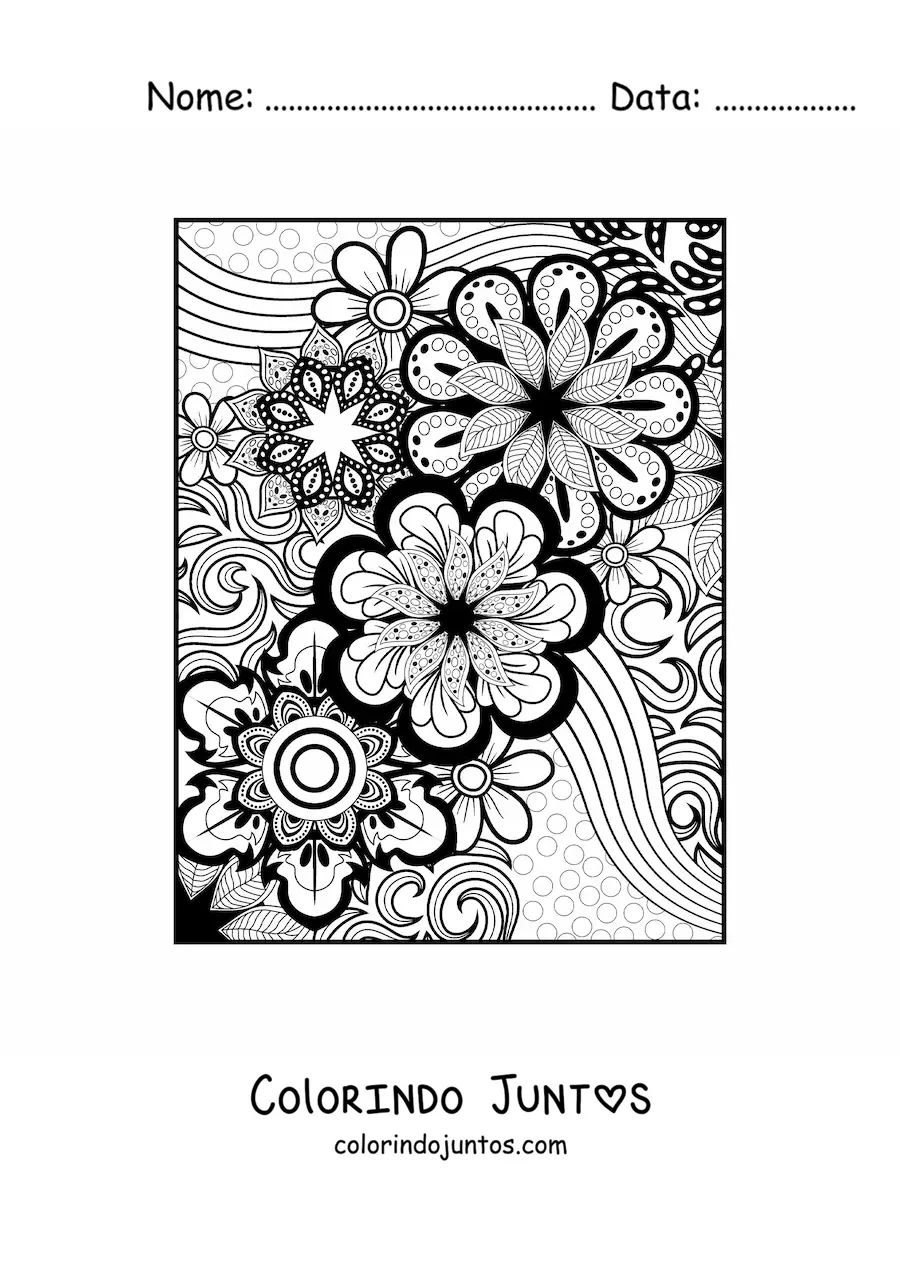 Desenho para colorir de uma mandala floral estilo Zentangle