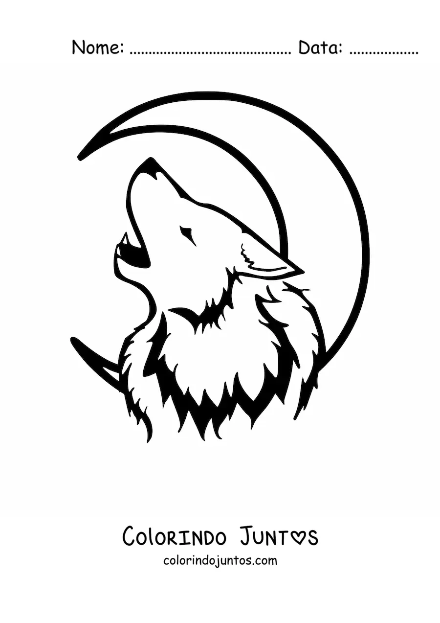 Desenho para colorir da cabeca de um lobo uivando para a lua