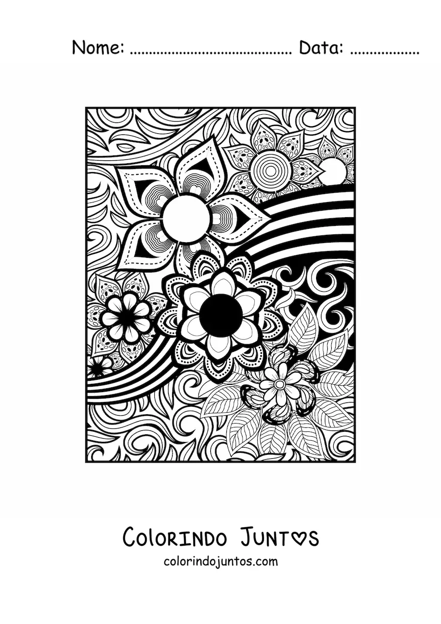 Desenho para colorir de uma mandala floral estilo Zentangle