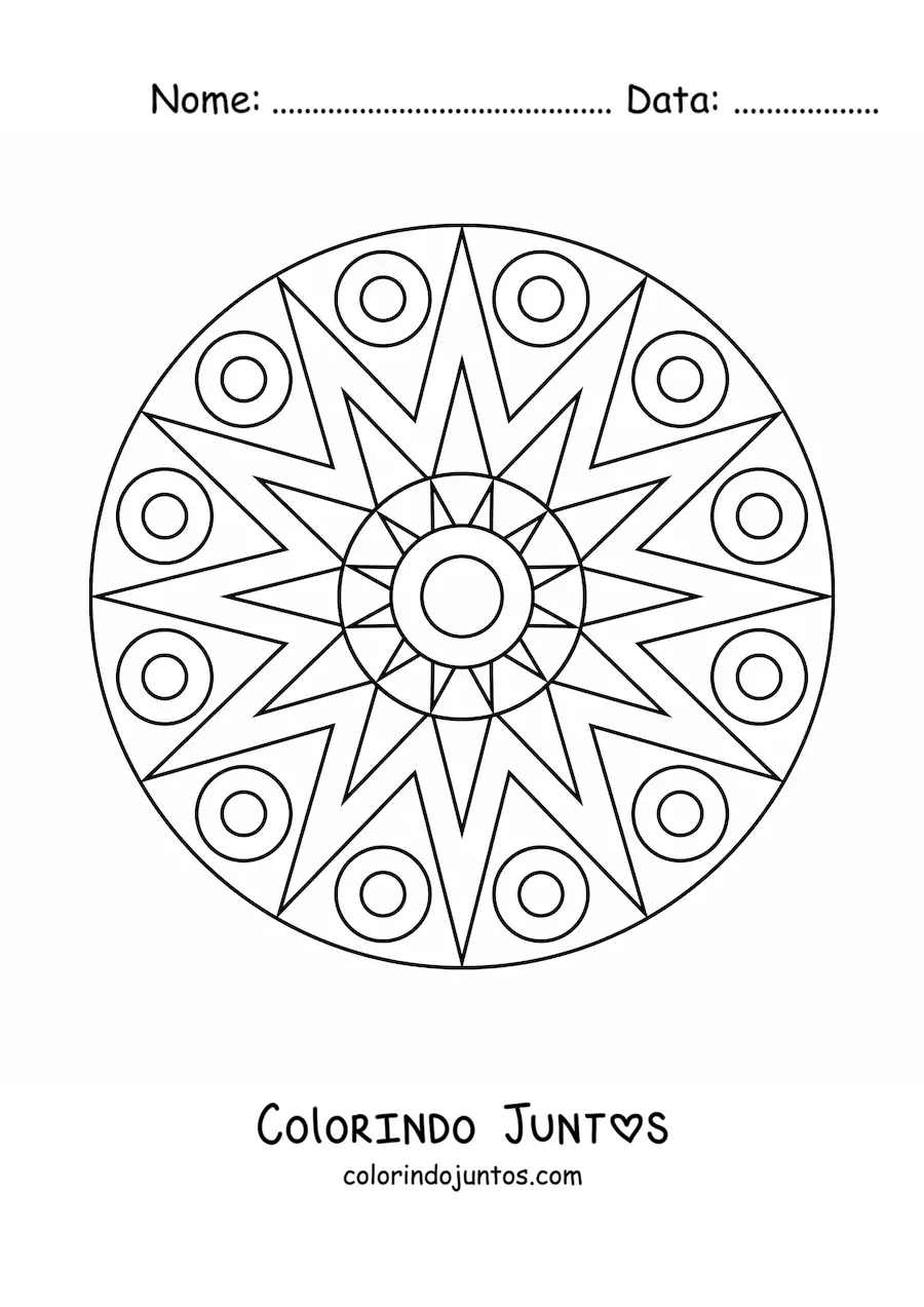 Desenho para colorir de uma mandala fácil com figuras geométricas
