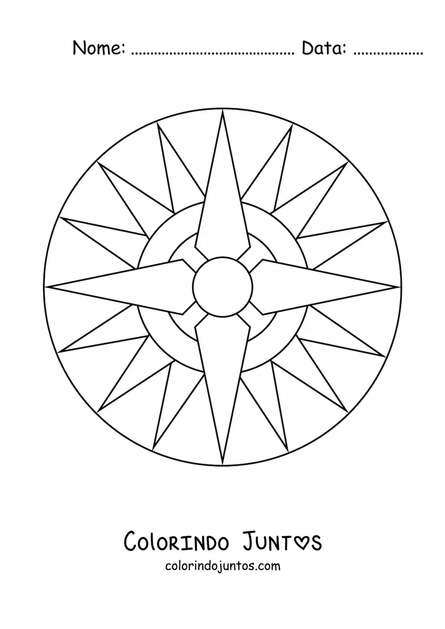 Desenho para colorir de uma mandala fácil com figuras geométricas