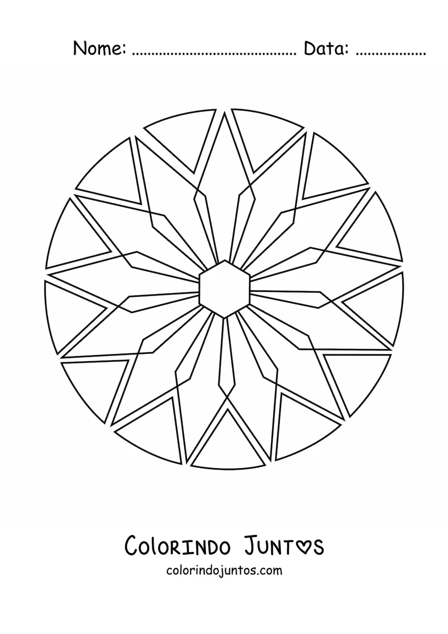Desenho para colorir de uma mandala fácil com figuras geométricas