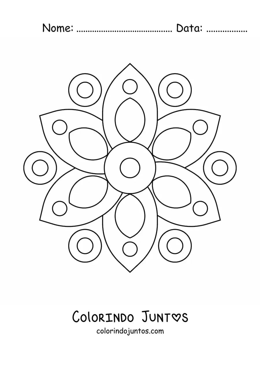 Desenho para colorir de uma mandala fácil com figuras geométricas