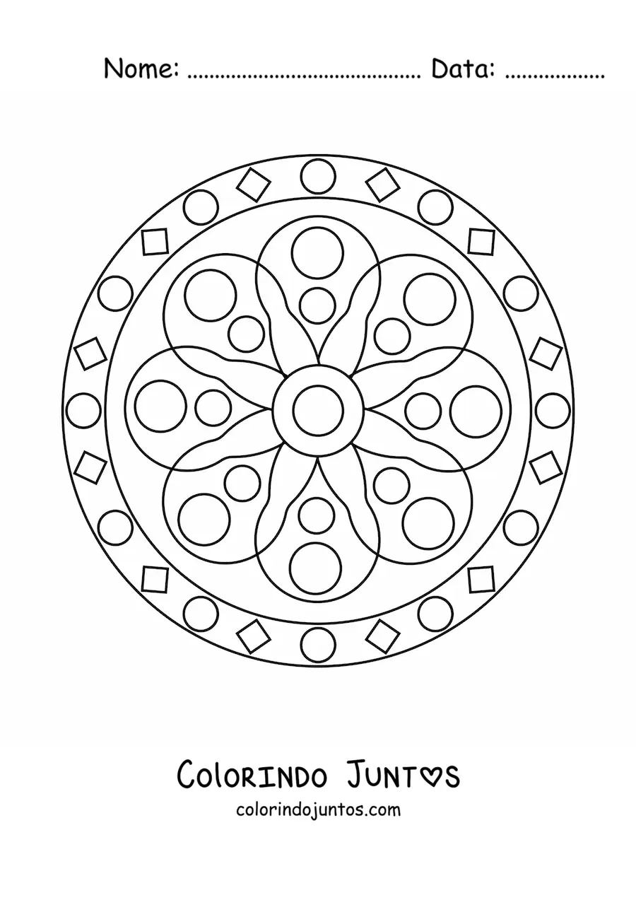 Desenho para colorir de uma mandala fácil com figuras geométricas