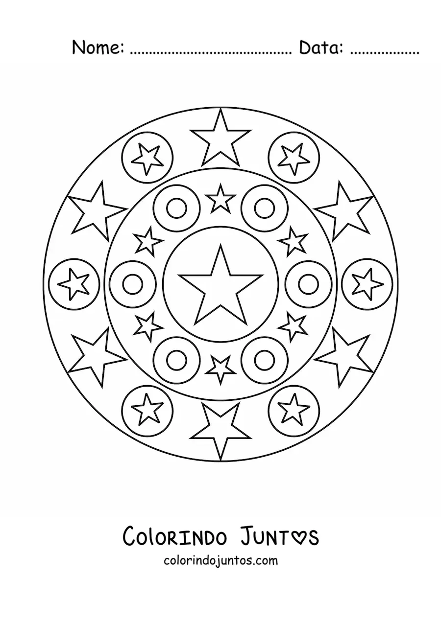 Desenho para colorir de uma mandala fácil com estrelas