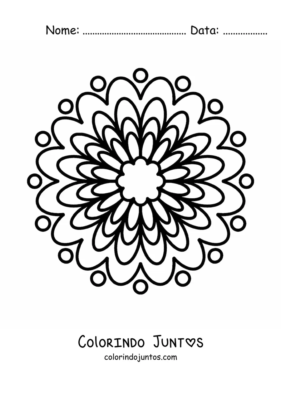 Desenho para colorir de uma mandala fácil de flor para crianças