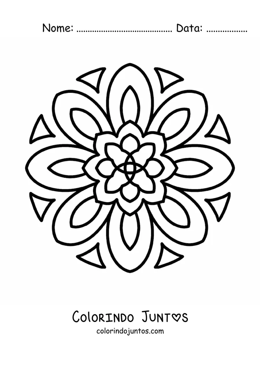 Desenho para colorir de uma mandala fácil de flor para crianças