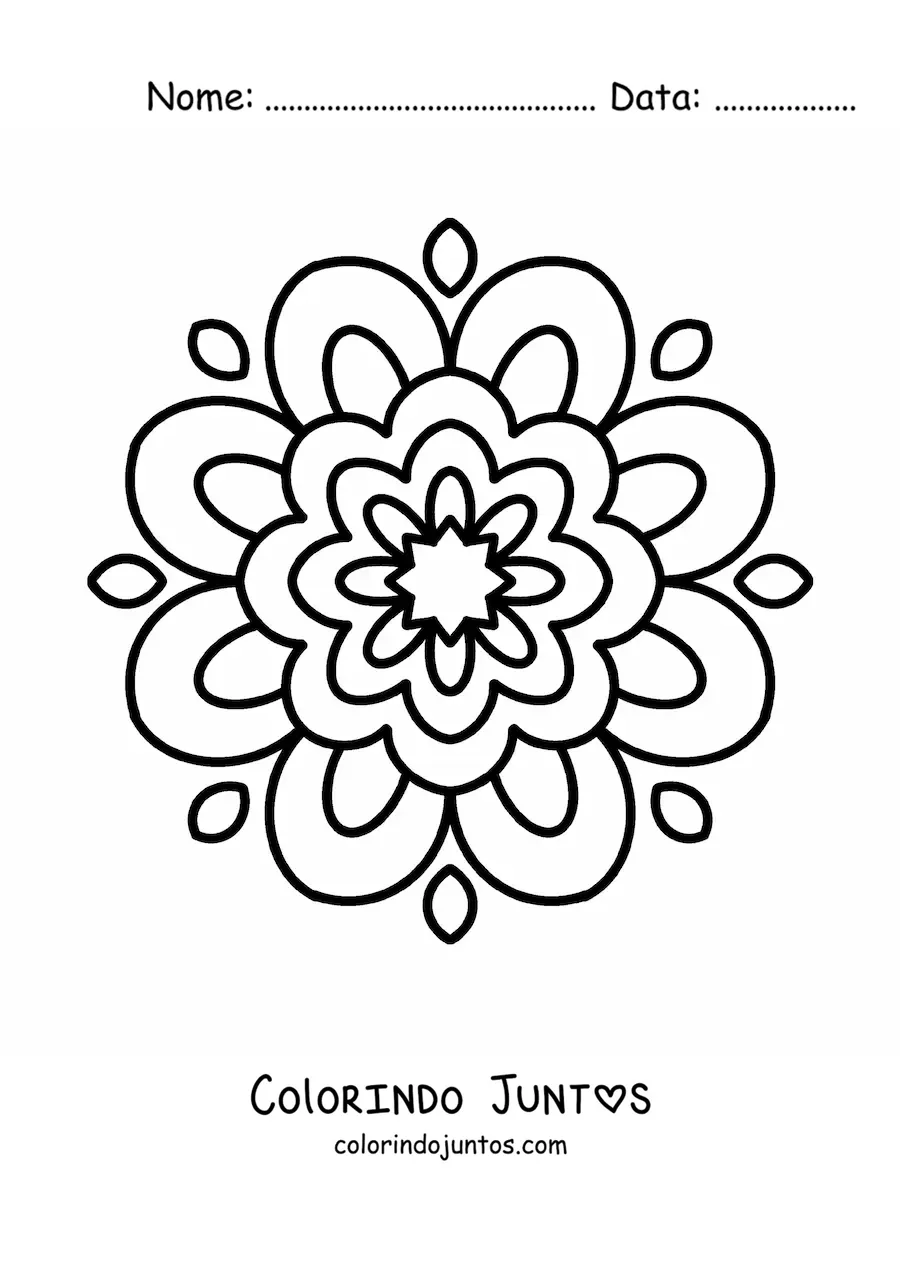 Desenho para colorir de uma mandala fácil de flor para crianças