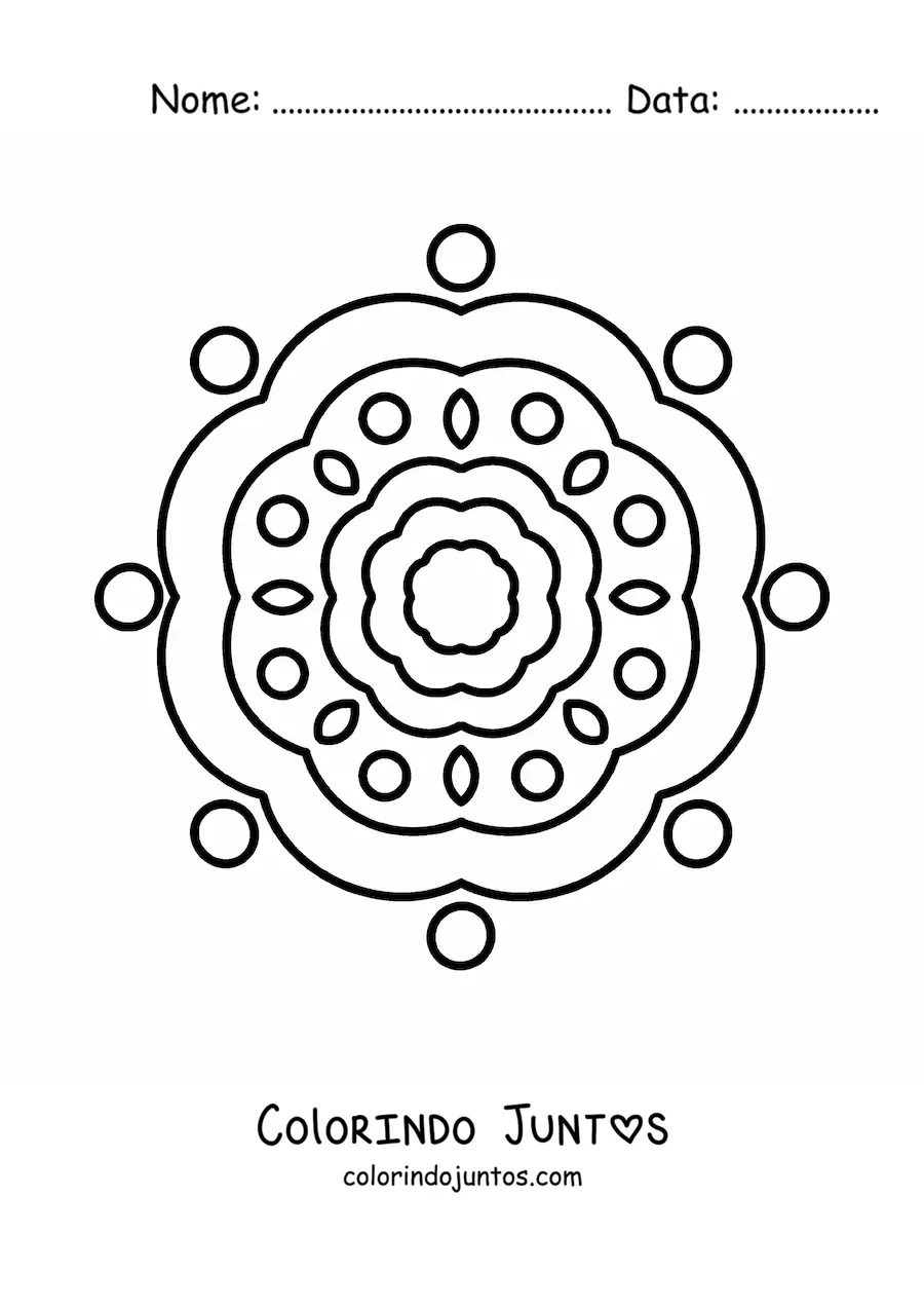 Desenho para colorir de uma mandala fácil de flor para crianças